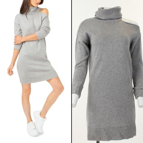 1.state Long Sleeve Cold Shoulder Turtleneck Sweater Dress - Picture 1 of 5